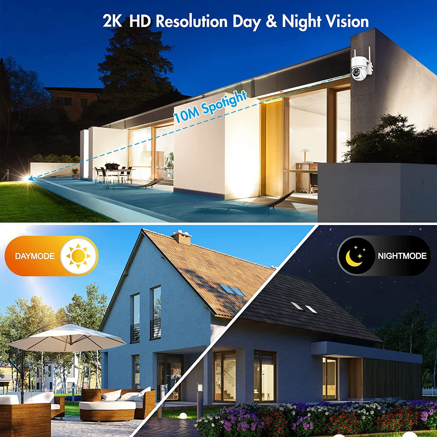 LUCKWOLF Outdoor Security Camera Wireless WiFi, 2K Color Night Vision, Solar Powered Outdoor Camera