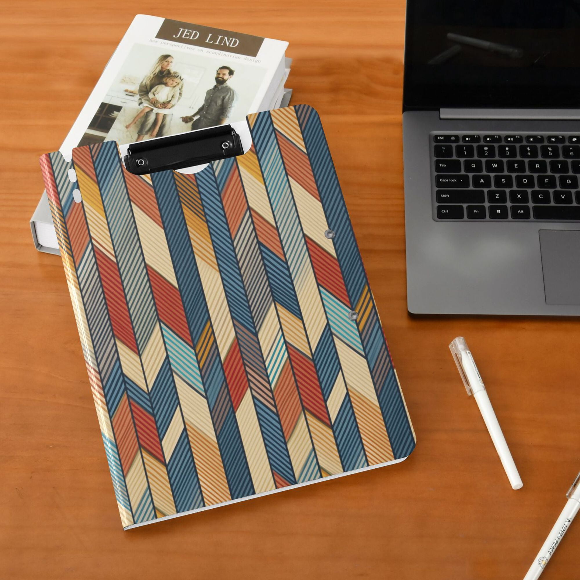 FORMRS A4 Clipboard Folder with Pen Holder Horizontal Foldable School Office Binder, Beige Geometric