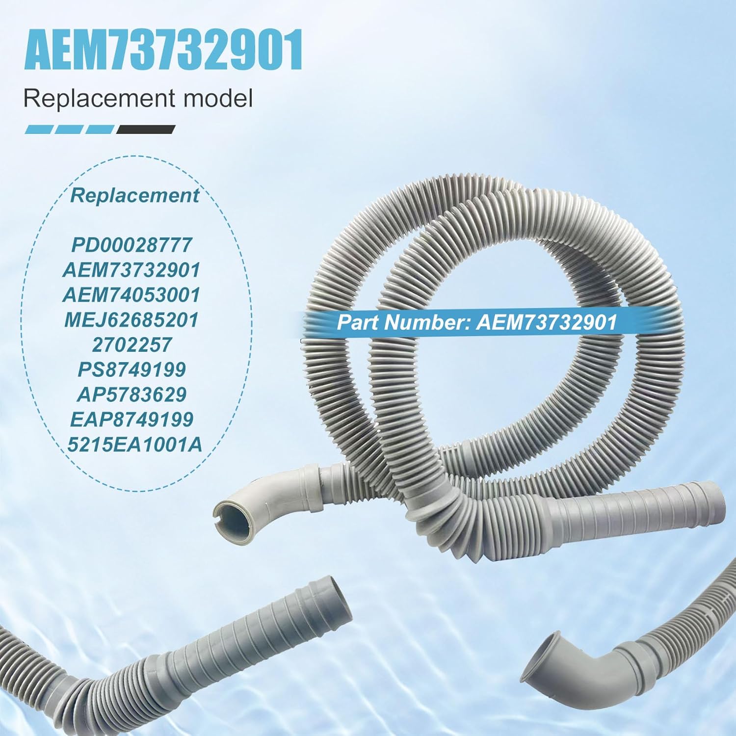 AEM73732901 Washer Drain Hose for LG Kenmore, Washing Machine Drain Hose Replacement, Replaces Parts Number AEM73732901 AEM74053001 MEGJ62685201 2702257 PS8749199 PS8749199