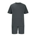 thumbnail image 3 of HOOMEUMY Men's Summer 2 Piece Outfits Solid Color Short Sleeve T-Shirt Shorts Tracksuit Set with Pocket Gray XL, 3 of 5
