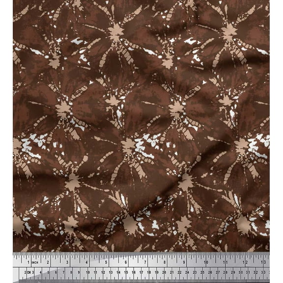 Soimoi Brown Cotton Duck Fabric Batik Tie-Dye Printed Craft Fabric by the Yard 44 Inch Wide