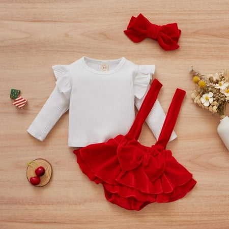 

Patgoal Baby Girl Clothes Infant Girls Cute Clothes Suit Spring ALong Sleeves Tops + Gold Velvet Overalls + Hair Band Three-piece Clothing