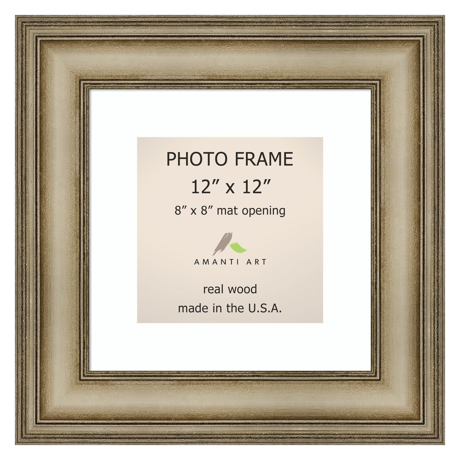Photo Frame Amanti Art Wood Picture Frame 12x12 Glass Art Frame Mezzanine Antique Silver Narrow
