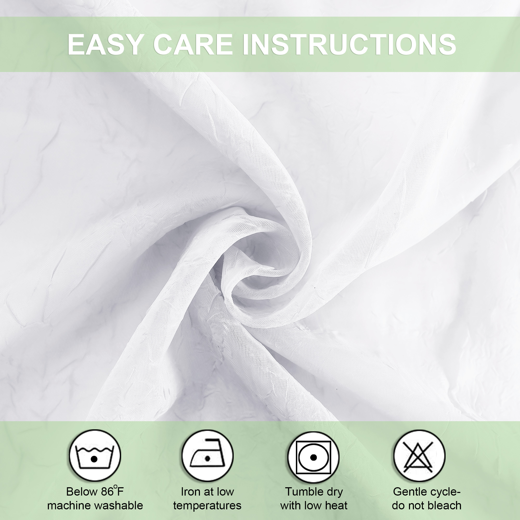 OVZME Crushed White Sheer Curtains 42x63 (2 Panels) photo 2