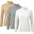 thumbnail image 6 of Women's 3-Pack Thermal Fleece Turtleneck Sweaters, Solid Color Derong Knit Tops, Warm Base Layer Set, Soft Crewneck Pullovers, Winter Layering Basics, Cozy Long Sleeve Shirts White XXXXXL, 6 of 6