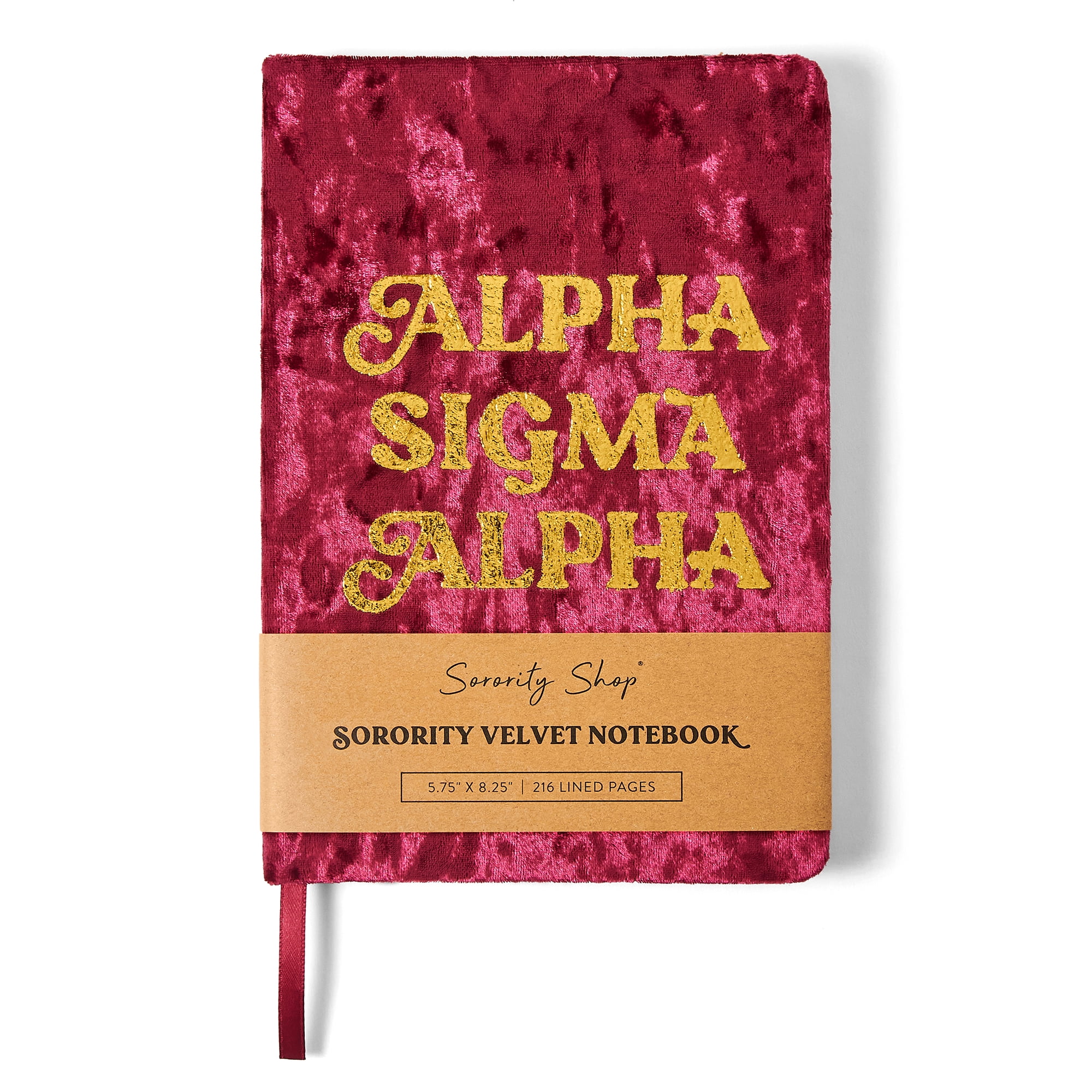 Sorority Shop Alpha Sigma Alpha Notebook - ASA Velvet Notebook, With Velvet Cover, Gold Foil Imprint, Satin Ribbon, 216 Lined Pages, Glued Binding - Sorority Journal