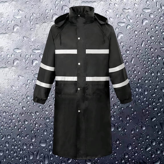 Long Hooded Raincoat Safety Waterproof Emergency Rain Jacket Poncho for Adults with Relfective Strip (Black XXL)