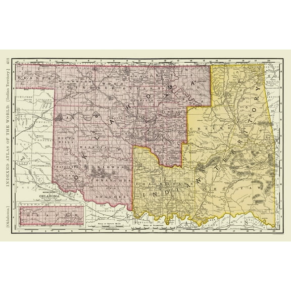 Historic State Map - Oklahoma Indian Territory - Rand McNally 1897 - Vintage Wall Art