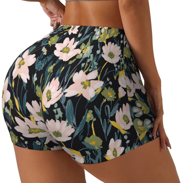 Fotbe Flowers Shorts Sin Costuras – Shorts Deportivos de Cintura Alta para Mujer, Elásticos para Gimnasio, Yoga, Running o Ciclismo-Medium
