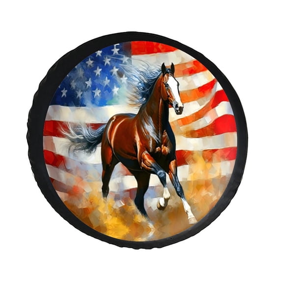 KAKALAD American Flag Horse 03 Spare Tire Cover PVC Leather Wheel Protectors Weatherproof Universal Dust-Proof for Trailer Rv SUV Truck Camper Travel Trailer Accessories 14 ” Inch