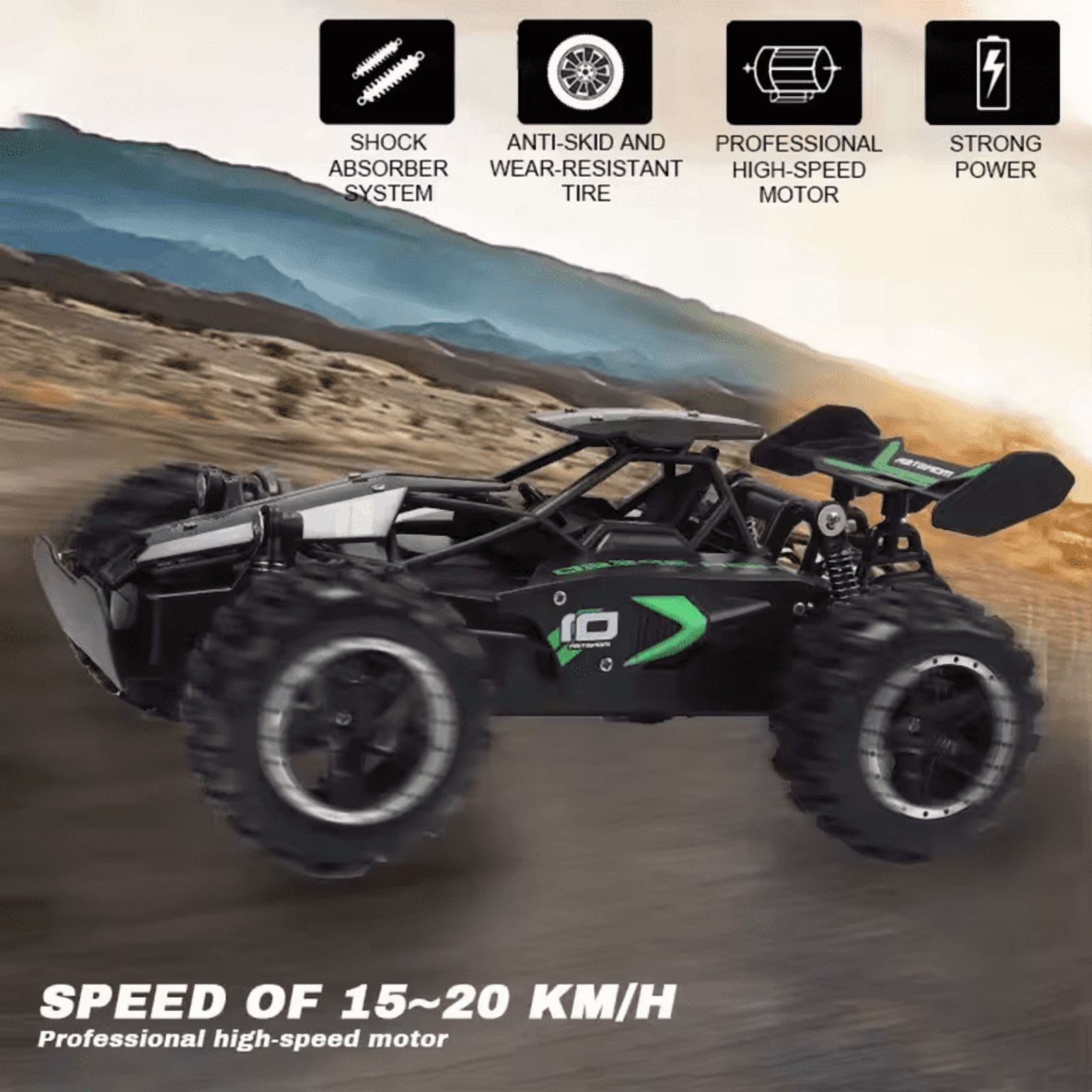 Funtogether Toys 1:18 2.4GHz Remote Control Monster Truck – Off-Road RC Car for Boys Ages 4-12 and Girls – Easter Basket Gift Idea (Black Green)