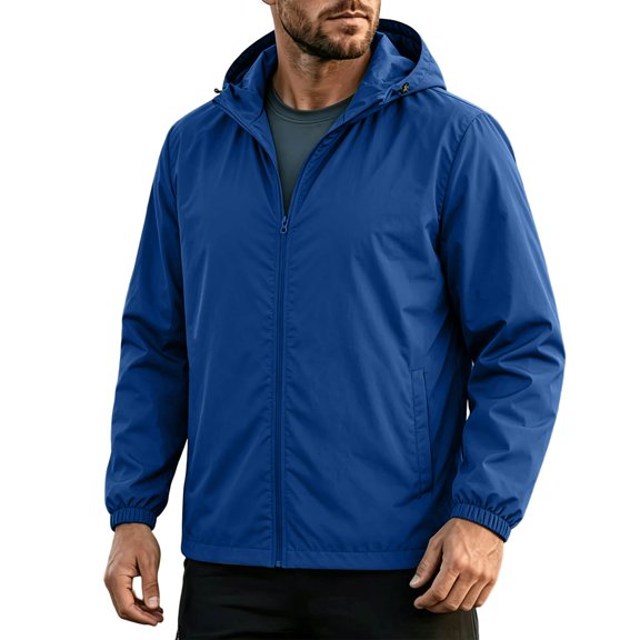 Gshsefon Men's Hooded Jacket Solid Color Outdoor Water Casual Jackets With Pockets Zip Up Long Sleeve Windbreaker With Storage Bag