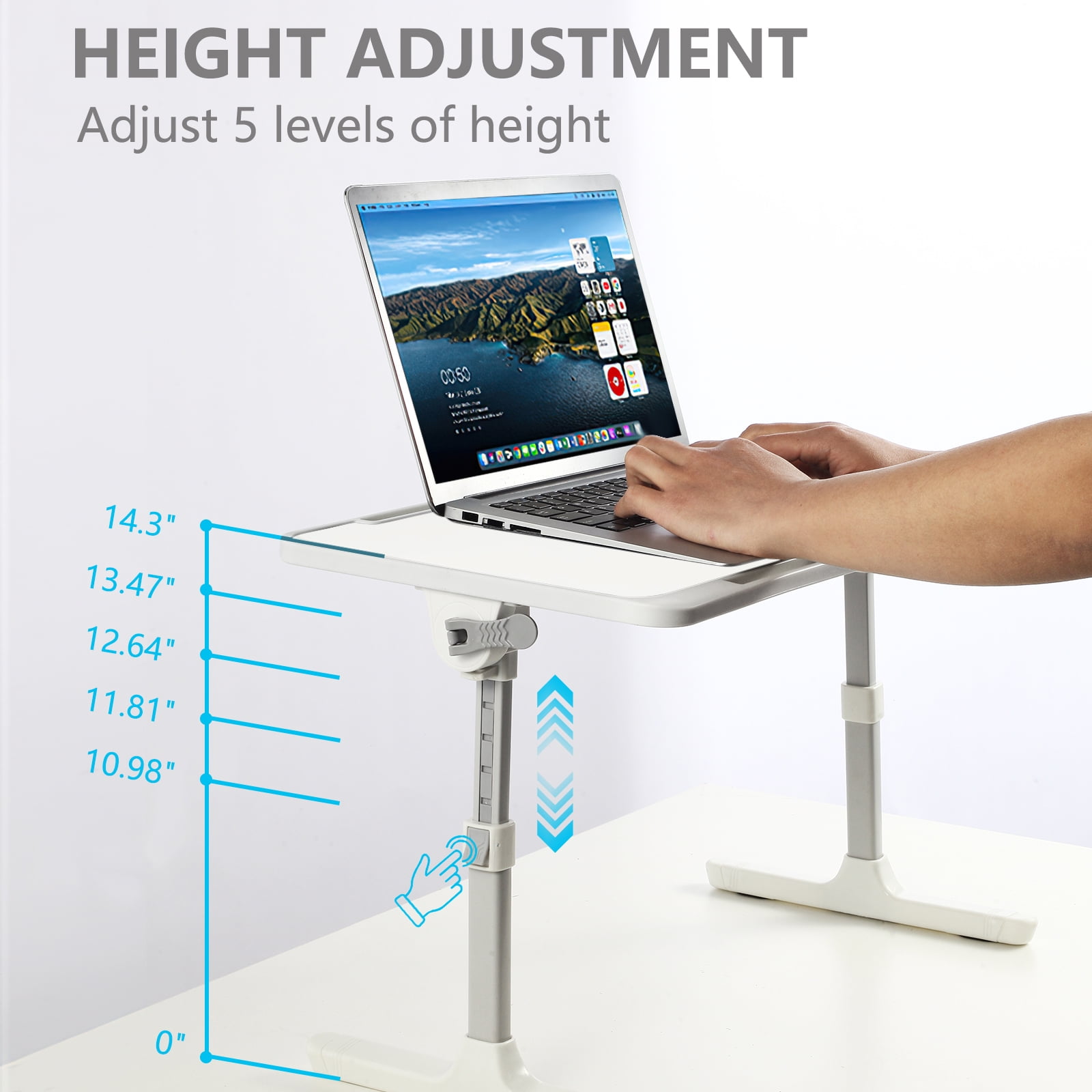 PHANCIR Height & Angle Adjustable Lap Desk, Laptop Stand Bed Tray, Foldable Laptop Desk with Storage Drawer, White