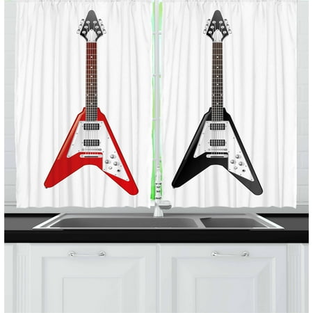 Guitar Curtains 2 Panels Set, Musical Instrument with V Shaped Design Famous Rock and Roll Strings Creativity, Window Drapes for Living Room Bedroom, 55W X 39L Inches, Multicolor, by (Best Room Color For Creativity)