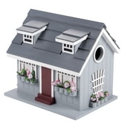 Modern Home Outdoor Wooden Birdhouse (Ocean Bungalow Blue Gray Roof)