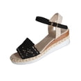 thumbnail image 2 of Women's Lightweight Crochet Lace Sandals, Adjustable Buckle Espadrille Wedge Heels, Open Toe Casual Summer Chunky Shoes for All-Day Comfort Black 6.5, 2 of 9