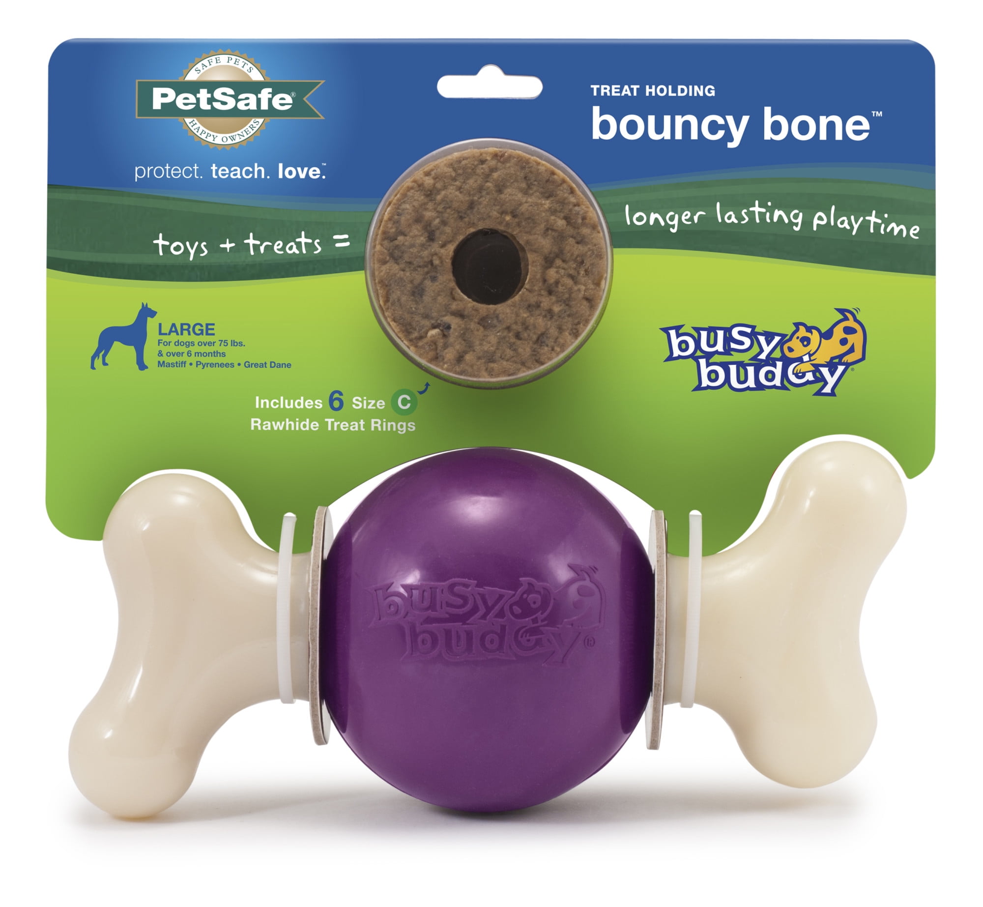 PetSafe Busy Buddy Bouncy Bone for Dogs 10-50 lb., Treat Holding Toy,  Medium 