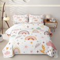 thumbnail image 2 of Manfei Kawaii Stars Rainbow Bed Spread Queen, Cartoon Leaf Plant Queen Coverlet Set, Pink Orange, 3pcs, 1 Quilt and 2 Pillowcases, 2 of 7