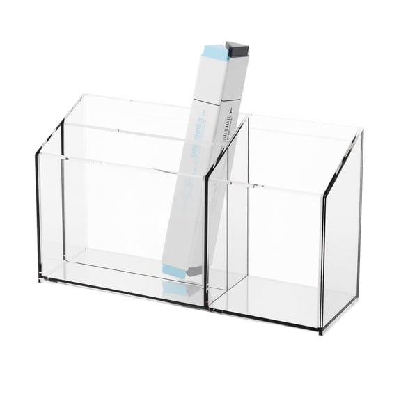 Compartments Clear Acrylic Whiteboard Marker Holder, Adhesive No Drill Wall Mount Dry Erase Marker Eraser Storage Caddy, Wall Hanging Pen Organizer for Classroom Teacher Office Supplies,B