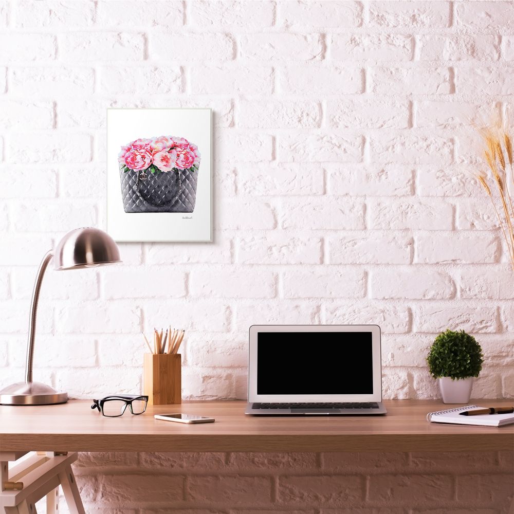 Stupell Industries Pink Flower Purse Glam Fashion Watercolor Design Wall Plaque by Amanda Greenwood