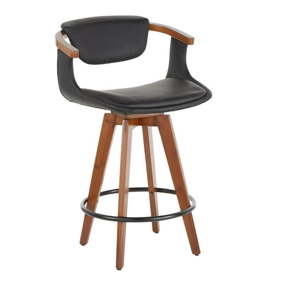 LumiSource Walnut Bamboo, Black Metal, Black PU Oracle Counter Stool