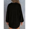 thumbnail image 3 of Women Waffle Knit Tops Henley Shirts Long Sleeve V Neck Solid Color Casual Tunic Black S, 3 of 6