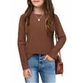 thumbnail image 5 of Arshiner Long Sleeve Shirts for Girls Raglan Sleeves Crewneck Knit Blouse for Kids Casual Blue Cute Loose Tops Kids 12 Years 150 Brown, 5 of 5