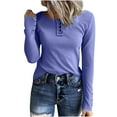 thumbnail image 7 of Byworldtasic Long Sleeve Henley T Shirts for Women Button Down Slim Fit Tops Scoop Neck Ribbed Knit Shirts, 7 of 7