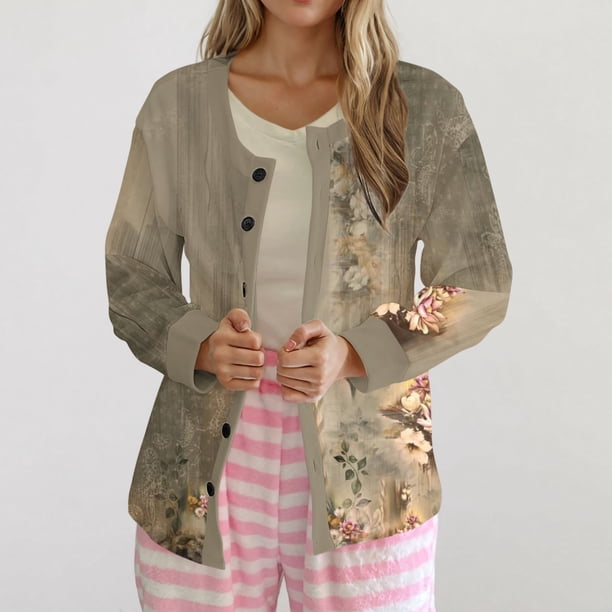 Puntoco Chaqueta Tipo Cárdigan Informal Con Botones Y Estampado Navideño Para Mujer