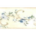 thumbnail image 1 of Dundee Deco Prepasted Wallpaper Border - Floral Beige, Green, Blue Bloomed Roses on Damask Scroll, 15 ft x 6 in, 1 of 5