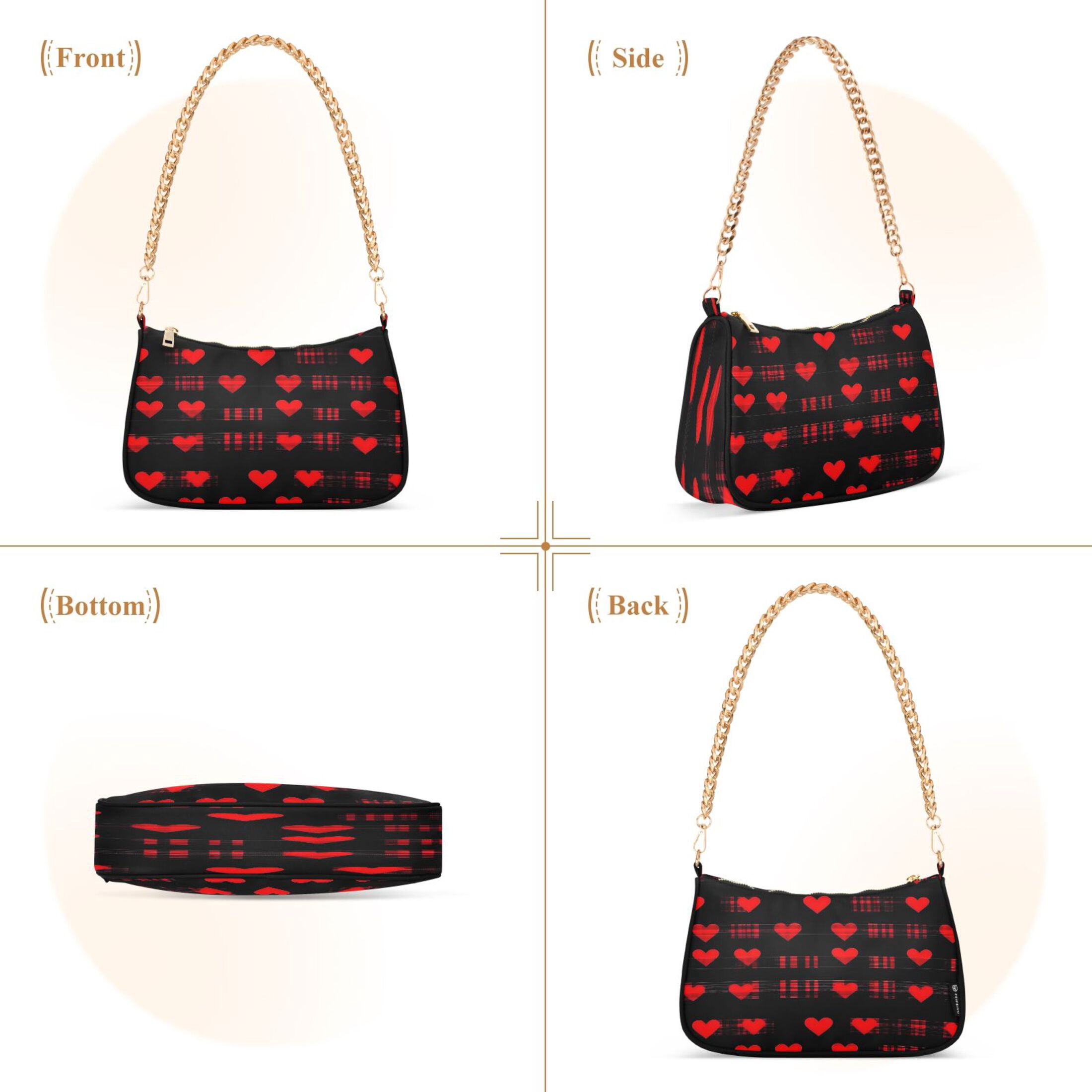 Ryvnso Hearts Valentine's Day Womens Chain Shoulder Bag Tote Handbags Clutch Hobo Purse with Zipper for Travel