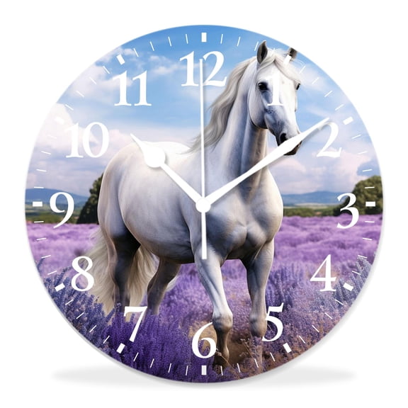 12 Inch Wall Clock Battery Operated Silent Clock Decorative for Office, Kitchen, Outdoor, Living Room,Portrait of aPurebred Arabian Horse Beautiful Painting