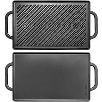Cast Iron Reversible Grill Griddle Pan, Double Sided Cooking Plate for Gas Stove Top and Outdoor BBQ, 13 x 8.25 Inch Ribbed and Flat Surface, Black