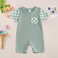 thumbnail image 2 of Ulanda Boy Girl Clothes Checkered Plaid Romper Jumpsuit Short Sleeve One-Piece Bodysuit Summer Outfit (Green, 6-12 Months), 2 of 4