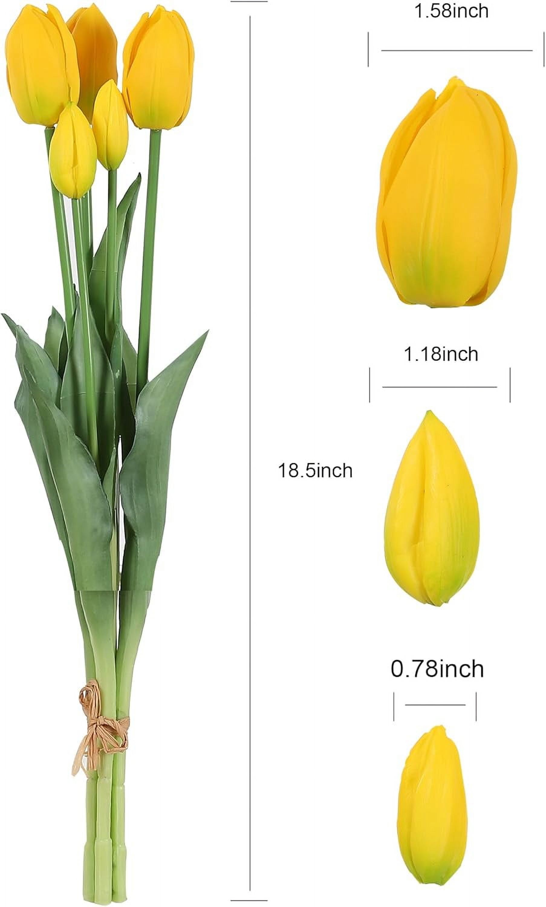 18.5'' Artificial Tulip Flowers 10 PCS Faux Real Touch Latex Bouquet Tulips for Home Table Arrangements Gift Office Wedding Party Birthday Garden Restaurant Decoration (Yellow)