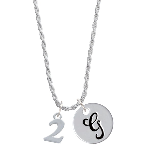 Delight Jewelry Silvertone Number - 2 - Silvertone Script Initial Disc - G - Charm Necklace, 20"+3"