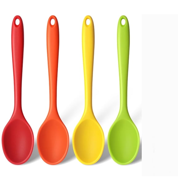 4Pcs Silicone Cooking Spoons Heat Resistant Long Handle Mixing Utensils for Soup Porridge and Rice Non Stick Kitchen Serving Tools
