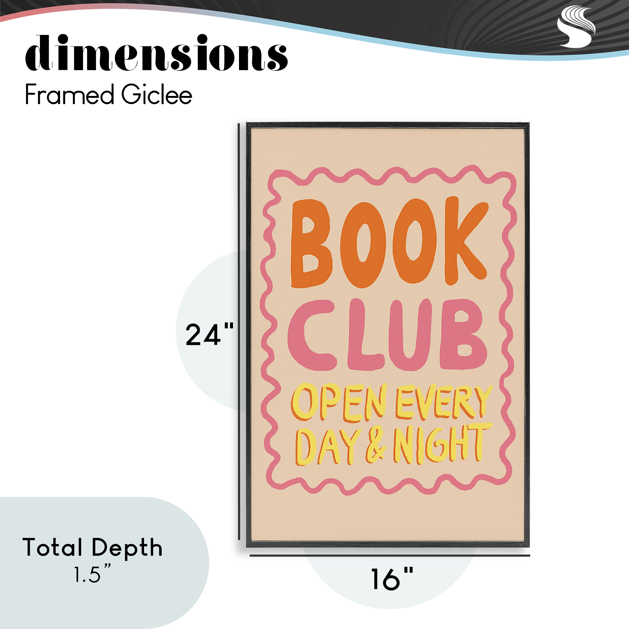 Book Club Day & Night Black Framed Giclee Art, design by Florentina Dolci