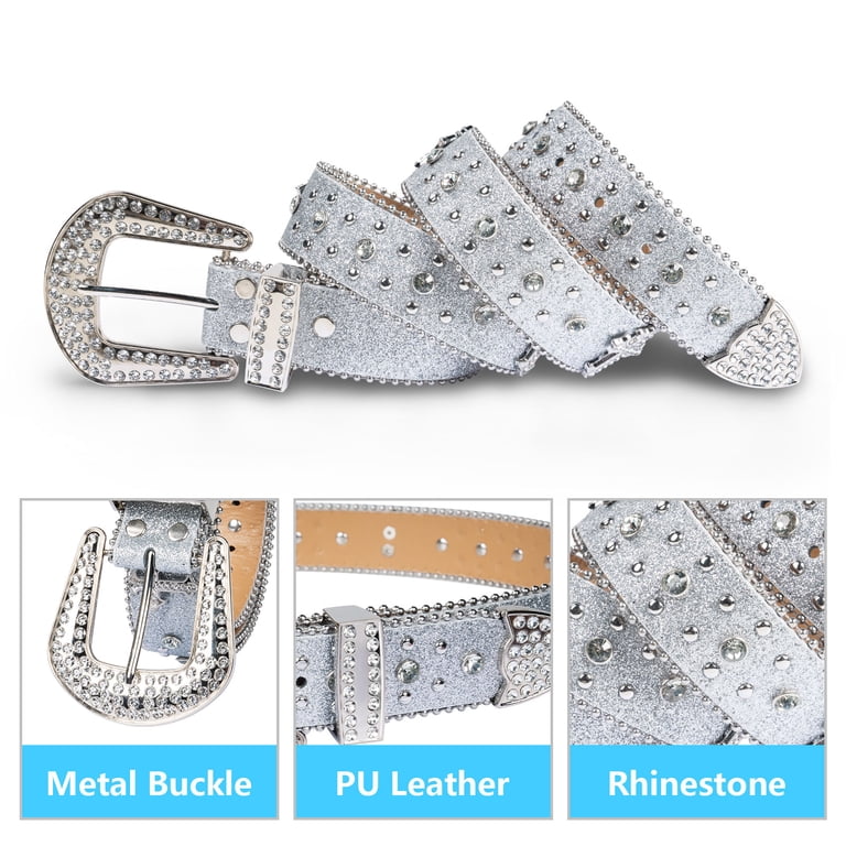 Bling Rhinestone Belt Crystal Diamond Studded PU Leather for Jeans Dress Amazon.com: YOPADO Women Men Rhinestone Belt for Jean Pant  main image 2