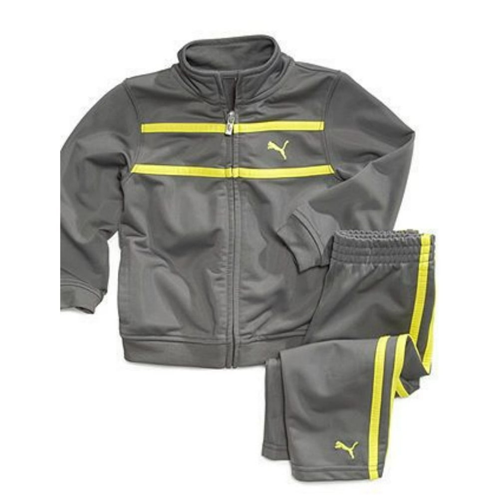 PUMA Puma Infant Boys 2 Piece Gray Yellow Stripe Jacket Pants Set