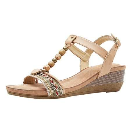 

Jungdeepe Women s New Summer Sandals Roman Large Size Sandals Retro Beaded Bohemian Sandals