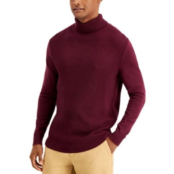 Club Room Mens Textured Cotton Turtleneck Sweater Red Plum Medium