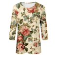 thumbnail image 4 of miqiqism Vintage Tops for Women Trendy Floral Printed Blouses Teen Girls Casual Slim Fit Shirt Juniors Crew Neck Blouse Fashion Long Sleeves Clothes,Khaki,Large, 4 of 4