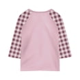 thumbnail image 4 of YunPes Shirts for Teens Girls Fashion Summer 3/4 Sleeve Tops Color Block Crew Neck 3/4 Sleeve Shirts Plaid Lightweight Blouses Cute, 4 of 4