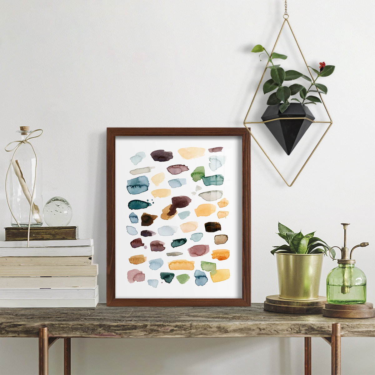 Shattered Segments II - Framed Print w/glass - Chestnut