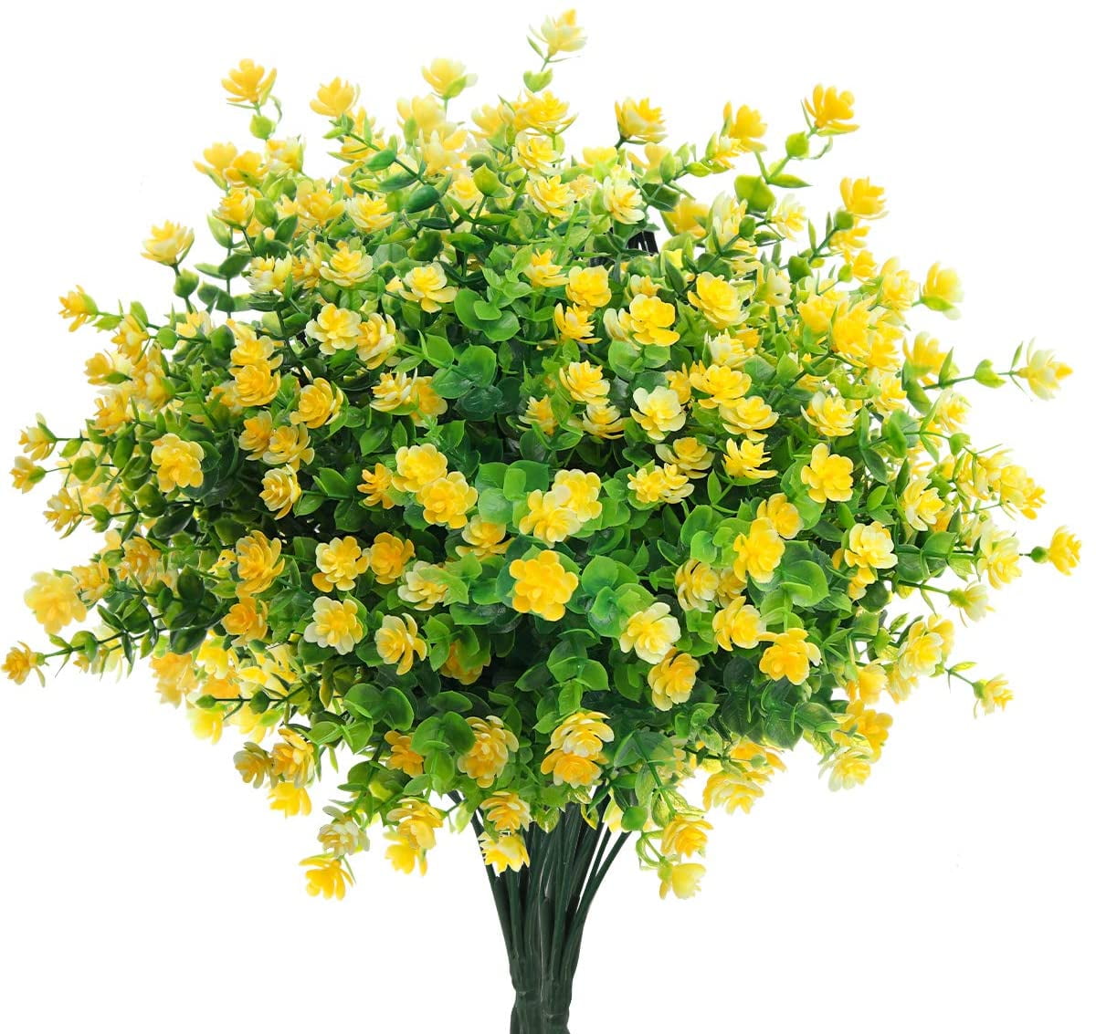Mocoosy 8 Bundles Artificial Flowers Outdoor UV Resistant Yellow Fake