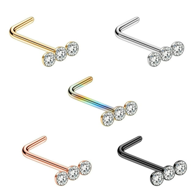 Dsseng 5 Pcs Nose Rings L Shaped Nose Studs 20G Shiny Nose Screws Rings Set Great Gift for Women
