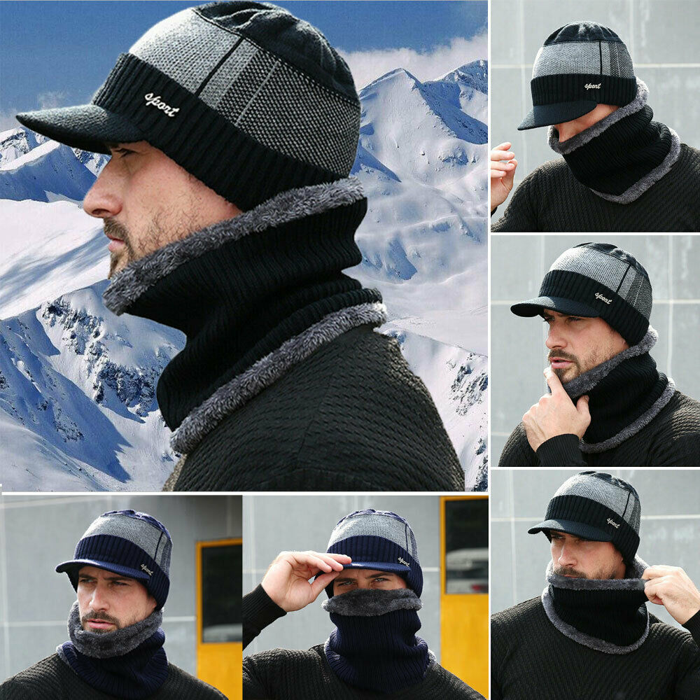 Hirigin Men's Winter Warm Hat Knit Visor Beanie Fleece Lined Beanie with Brim Cap - image 3 of 3