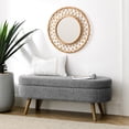 thumbnail image 2 of Ottoman Oval Storage Bench, Linen Upholstered Bench with Rubber Wood Legs and Storage Space, Footstool Ottoman for Living Room, Entryway, Bedroom and Window Seating, Grey, 2 of 8