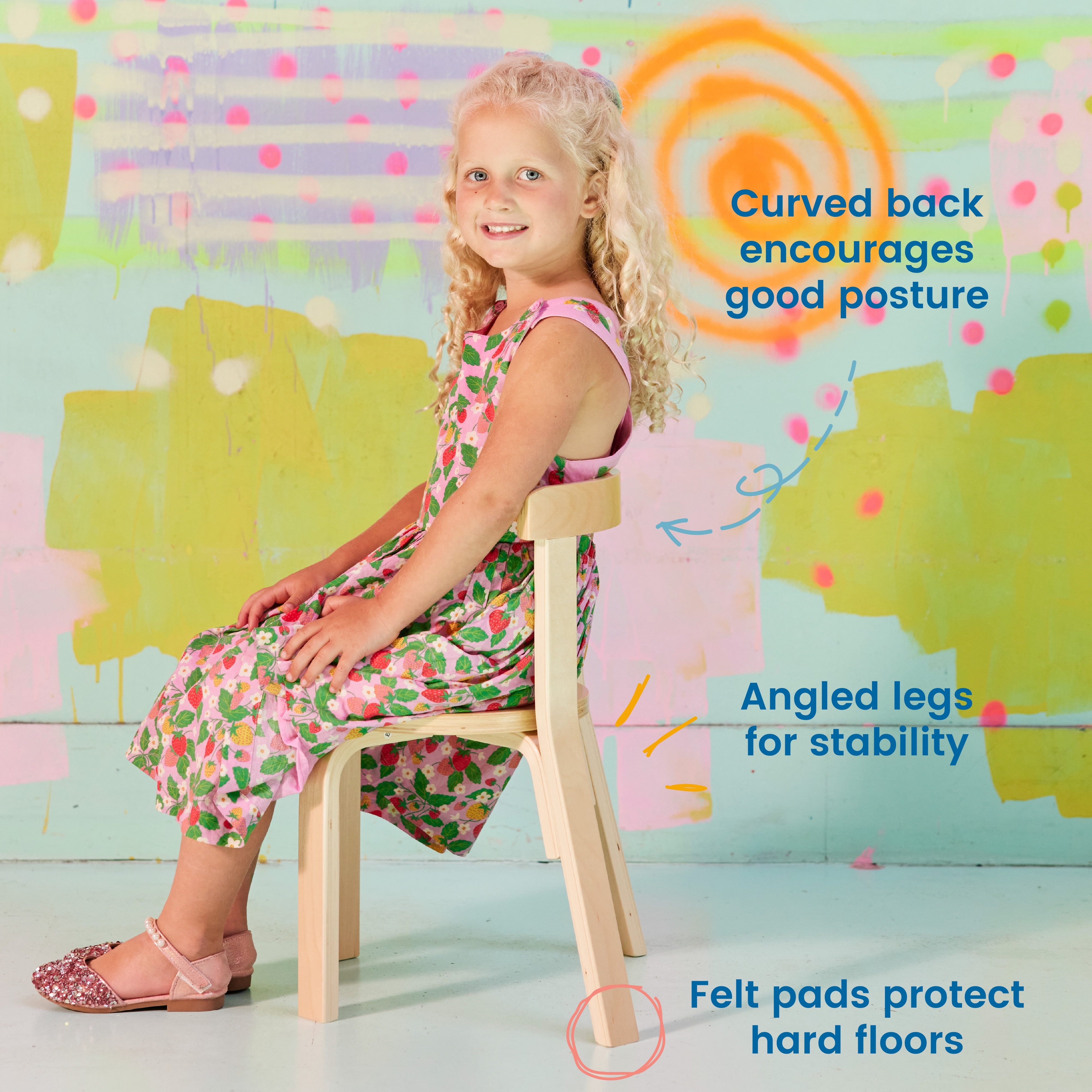ECR4Kids Bentwood Table and Curved Back Chair Set, Kids Furniture, Natural, 5-Piece